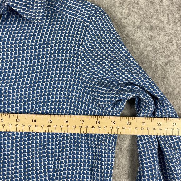 Tina Stephens Top Womens Small Blue Geometric Patterned Button Up Roll Tab Rayon - Picture 7 of 11
